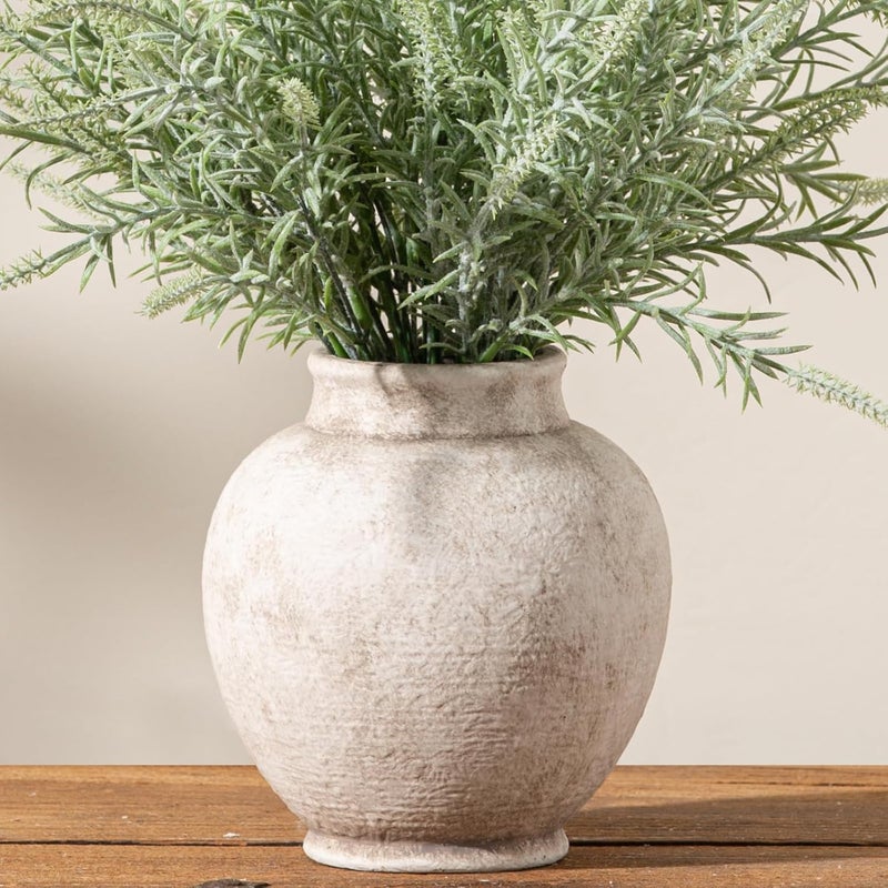 ooit Ceramic Flower Vase, 6.7 Inch White Rustic Farmhouse Decorative Vase Pottery Pampas Grass Vases for Home Decor Table Living Room Entryway Mantel Bookshelf Bedroom Bathroom Kitchen - Rustic White - Image 1